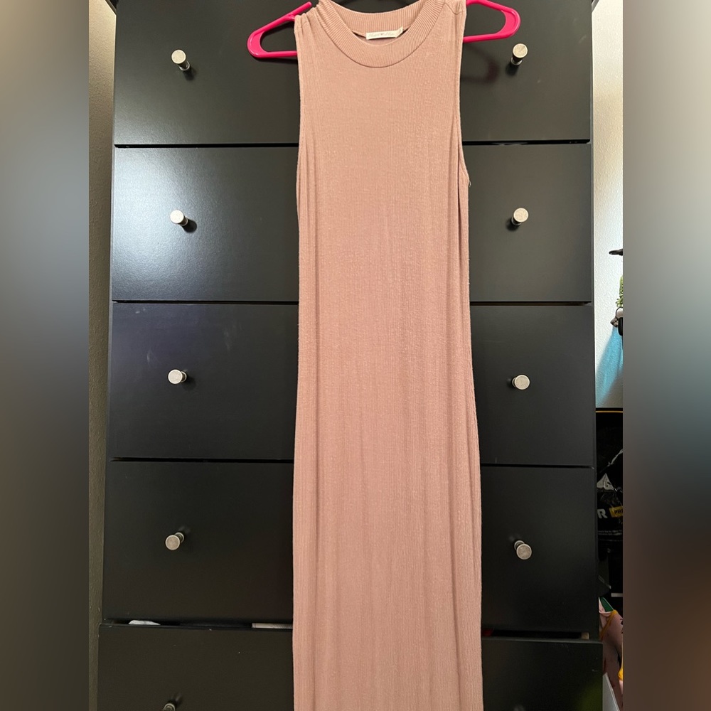 Tan High Neck Maxi Dress